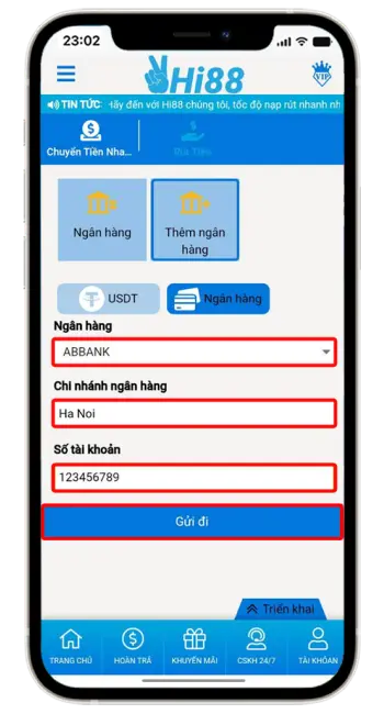 Bước 3: Điền đầy đủ thông tin ngân hàng chính chủ và chọn gửi đi.